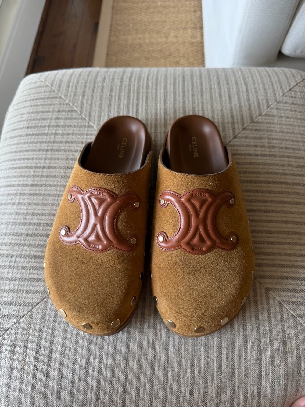 Celine CLOG PITEA IN SUEDE CALFSKIN COGNAC